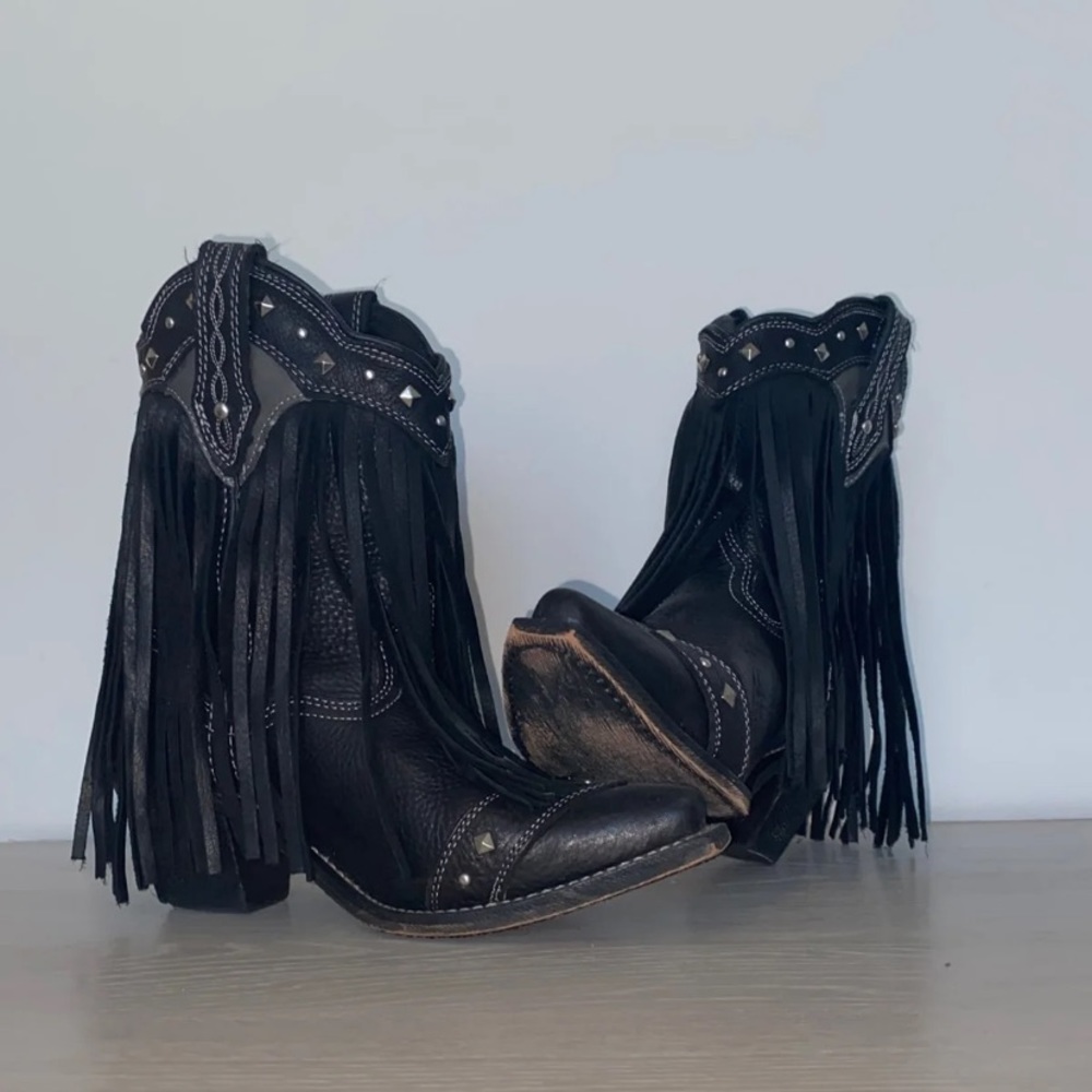 Black Fringe Cowboy Bootie